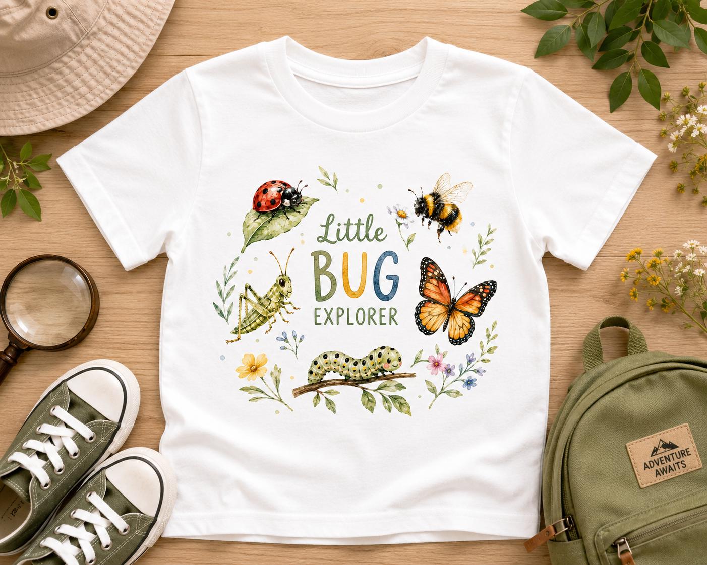 Little Bug Explorer toddler t-shirt | butterfly, ladybug, bee nature design