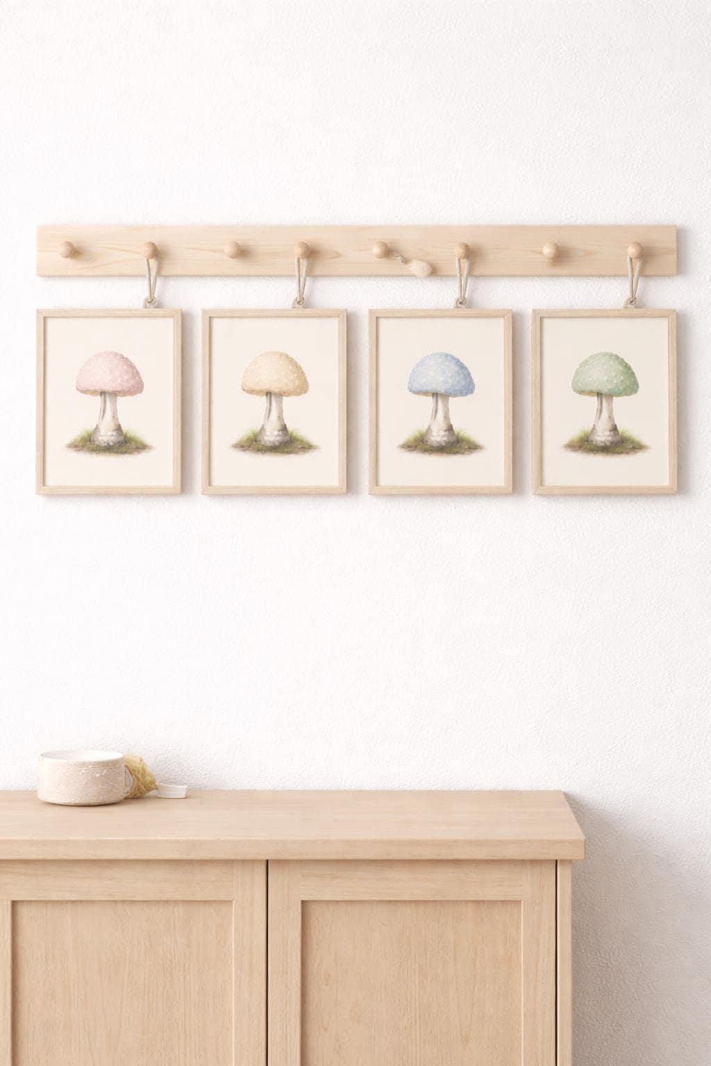 Neutral Mushroom Wall Art Set, Watercolor Botanical Prints for Nursery, Minimal Nature Decor, Soft Earth Tones, Instant Digital Download