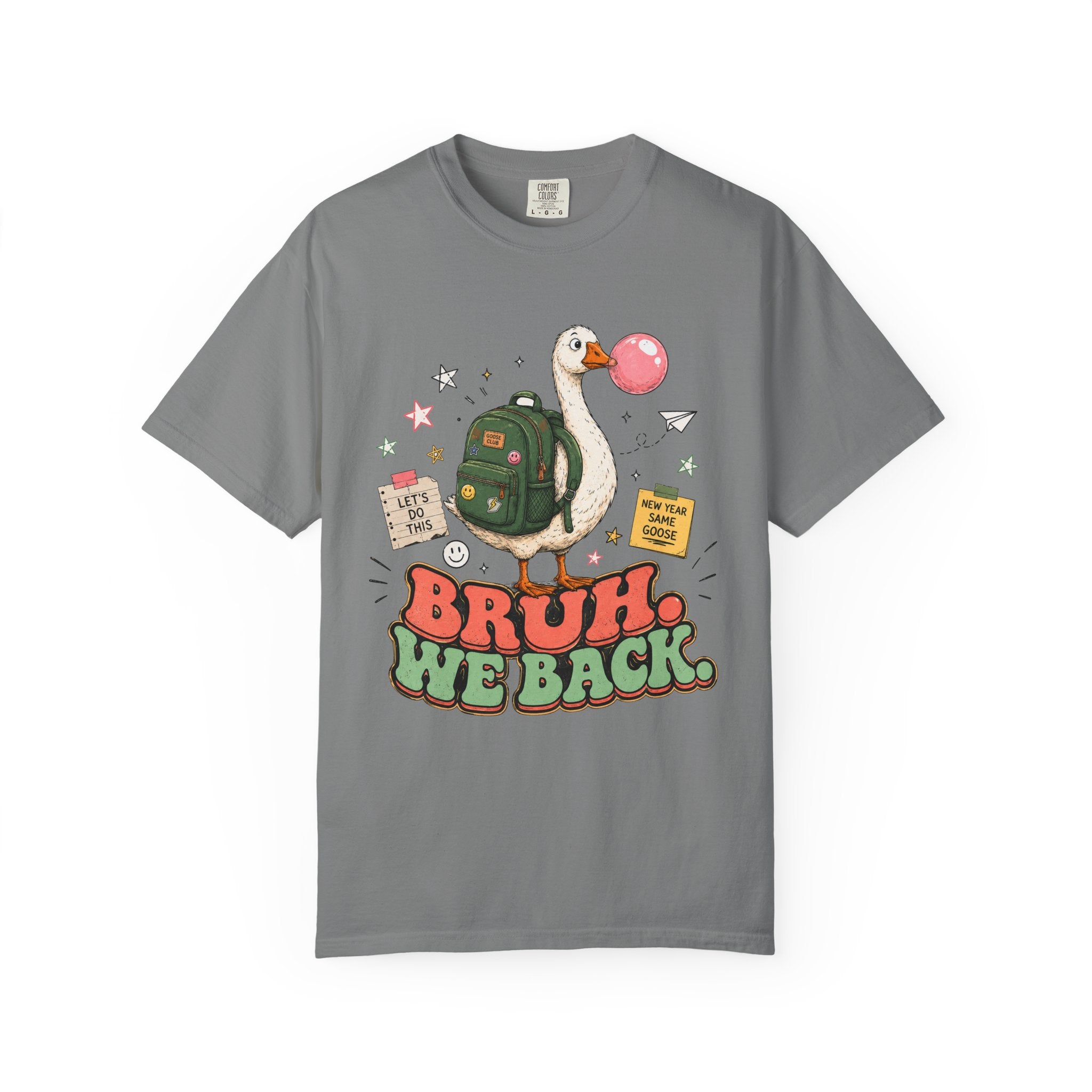Bruh, We Back T-Shirt — Funny Duck Backpack Graphic Tee
