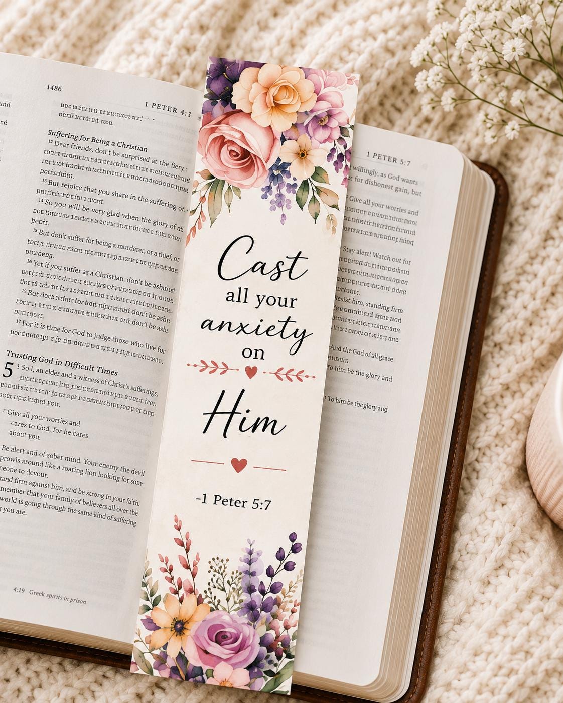 Christian Bible Verse Bookmarks, Handmade Scripture Gift for Women, Floral Faith Encouragement Bookmark Set