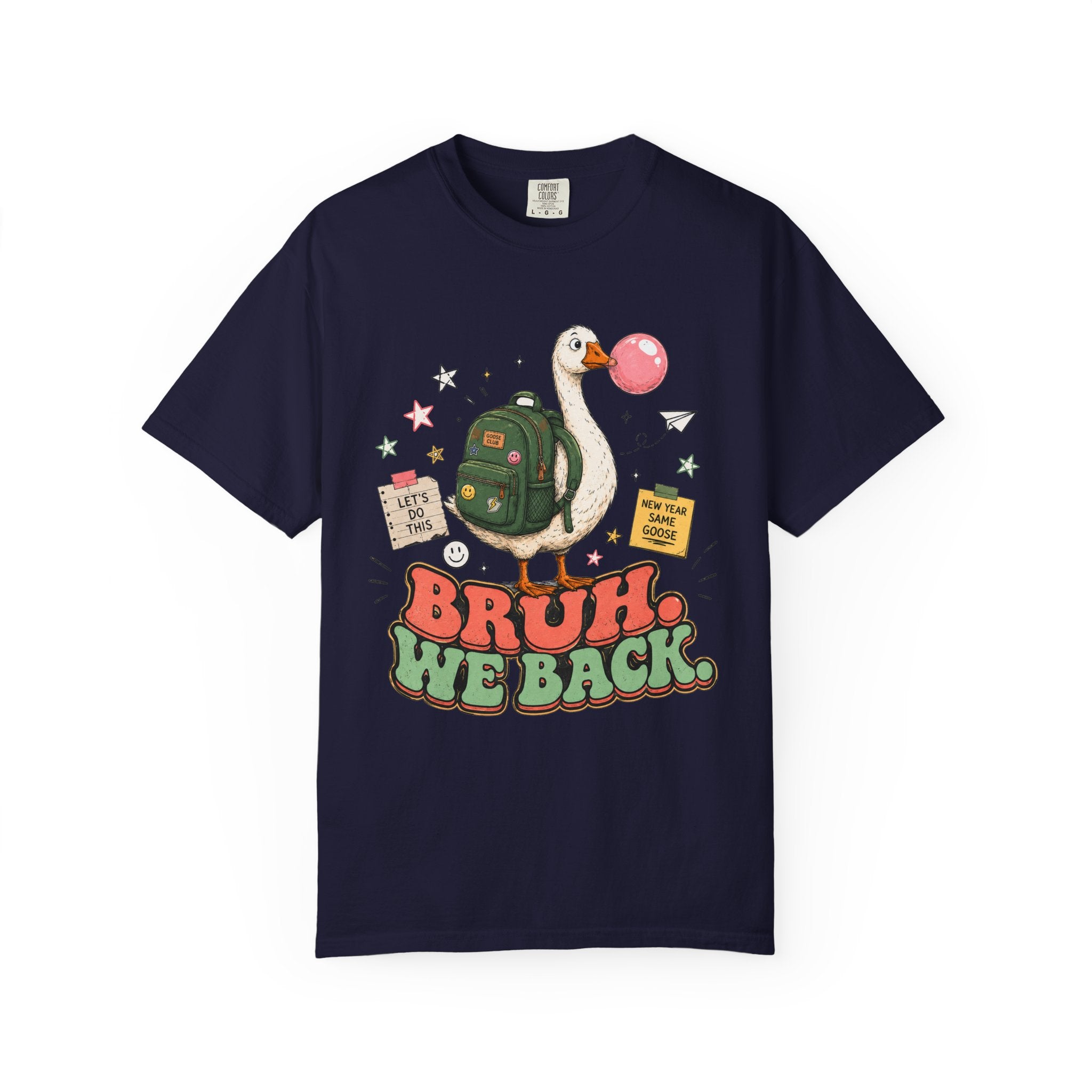 Bruh, We Back T-Shirt — Funny Duck Backpack Graphic Tee