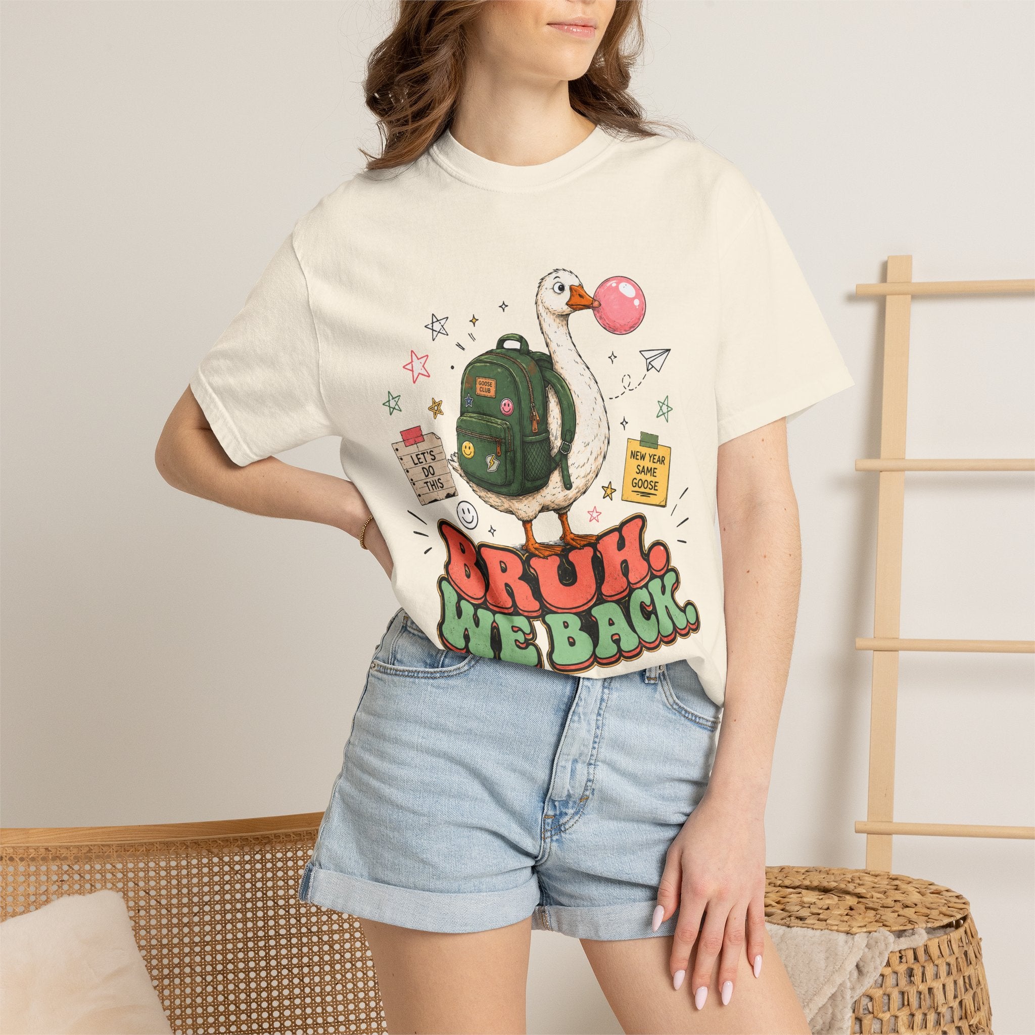 Bruh, We Back T-Shirt — Funny Duck Backpack Graphic Tee