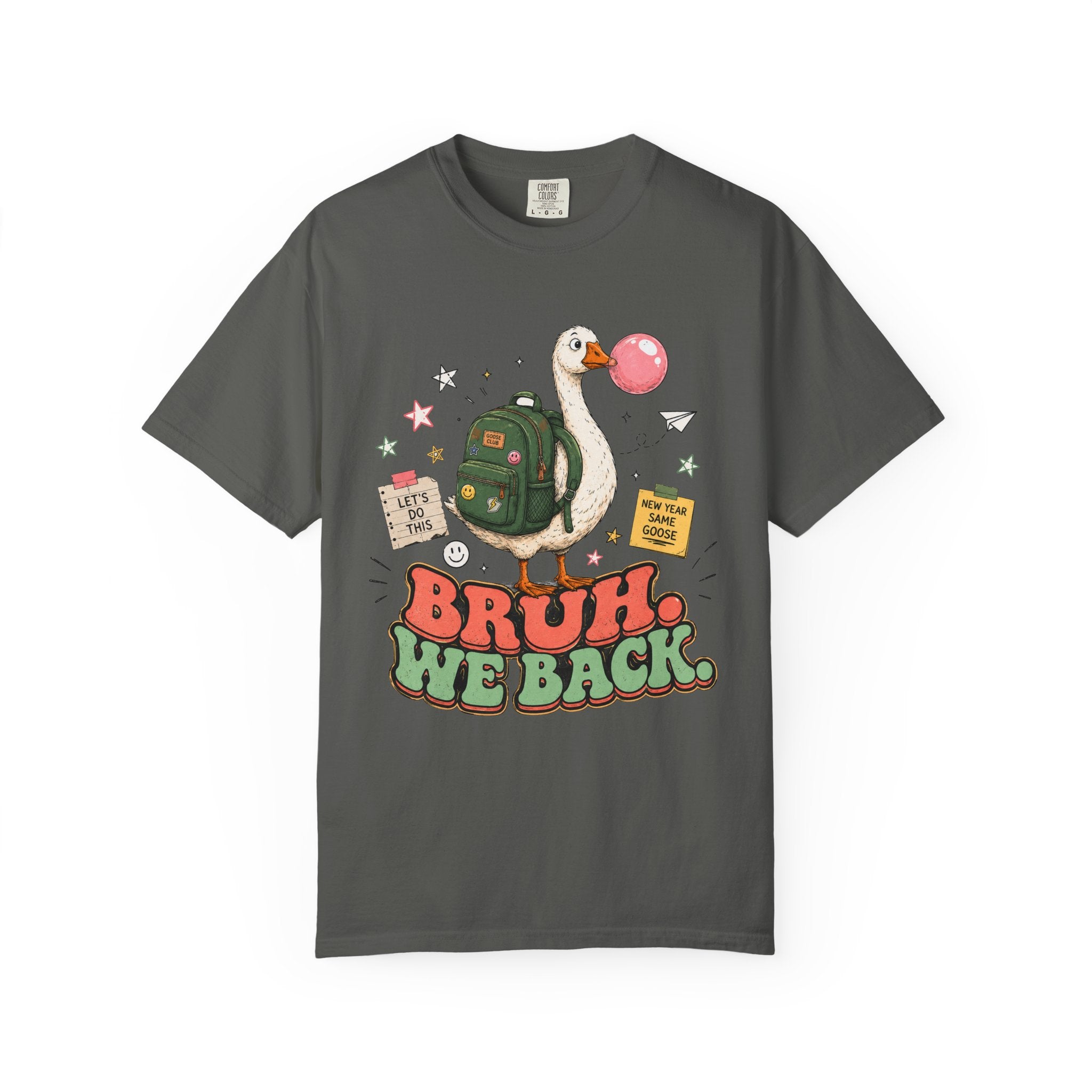 Bruh, We Back T-Shirt — Funny Duck Backpack Graphic Tee