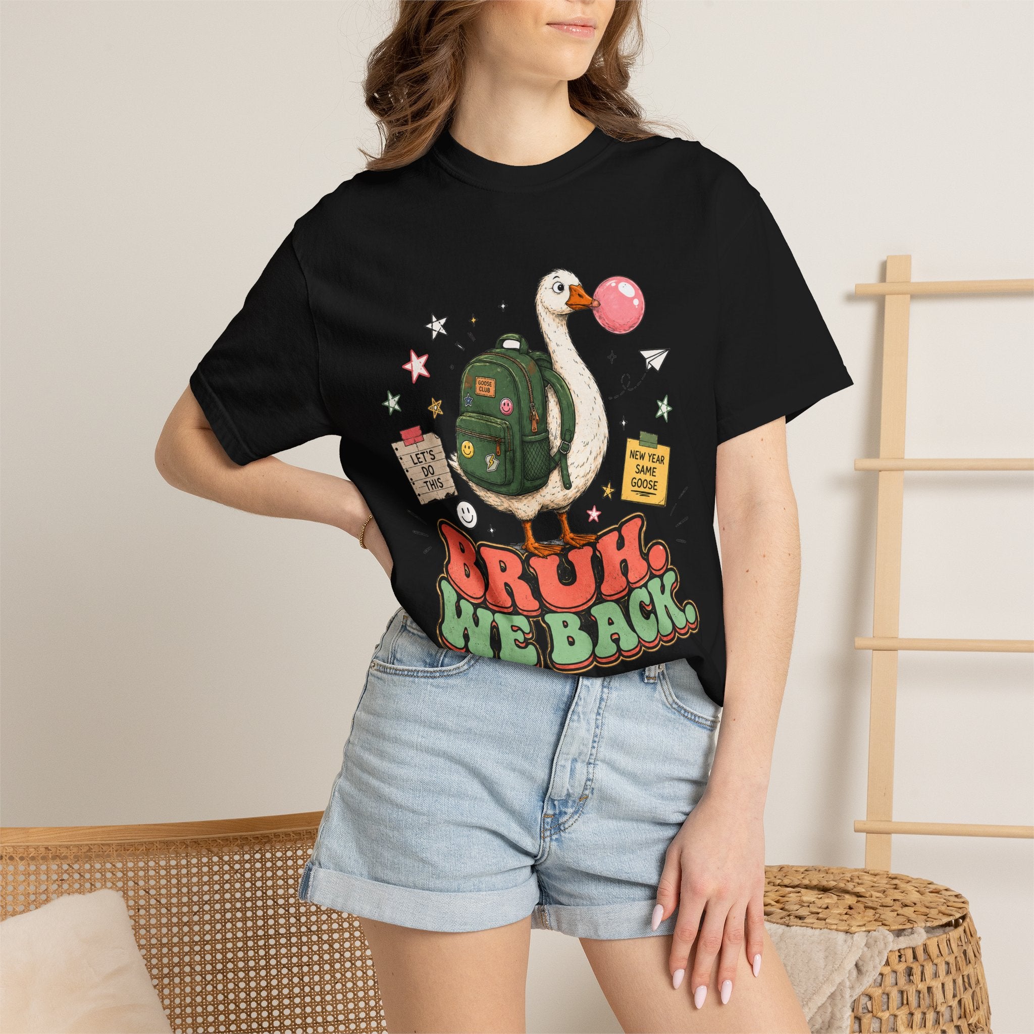 Bruh, We Back T-Shirt — Funny Duck Backpack Graphic Tee