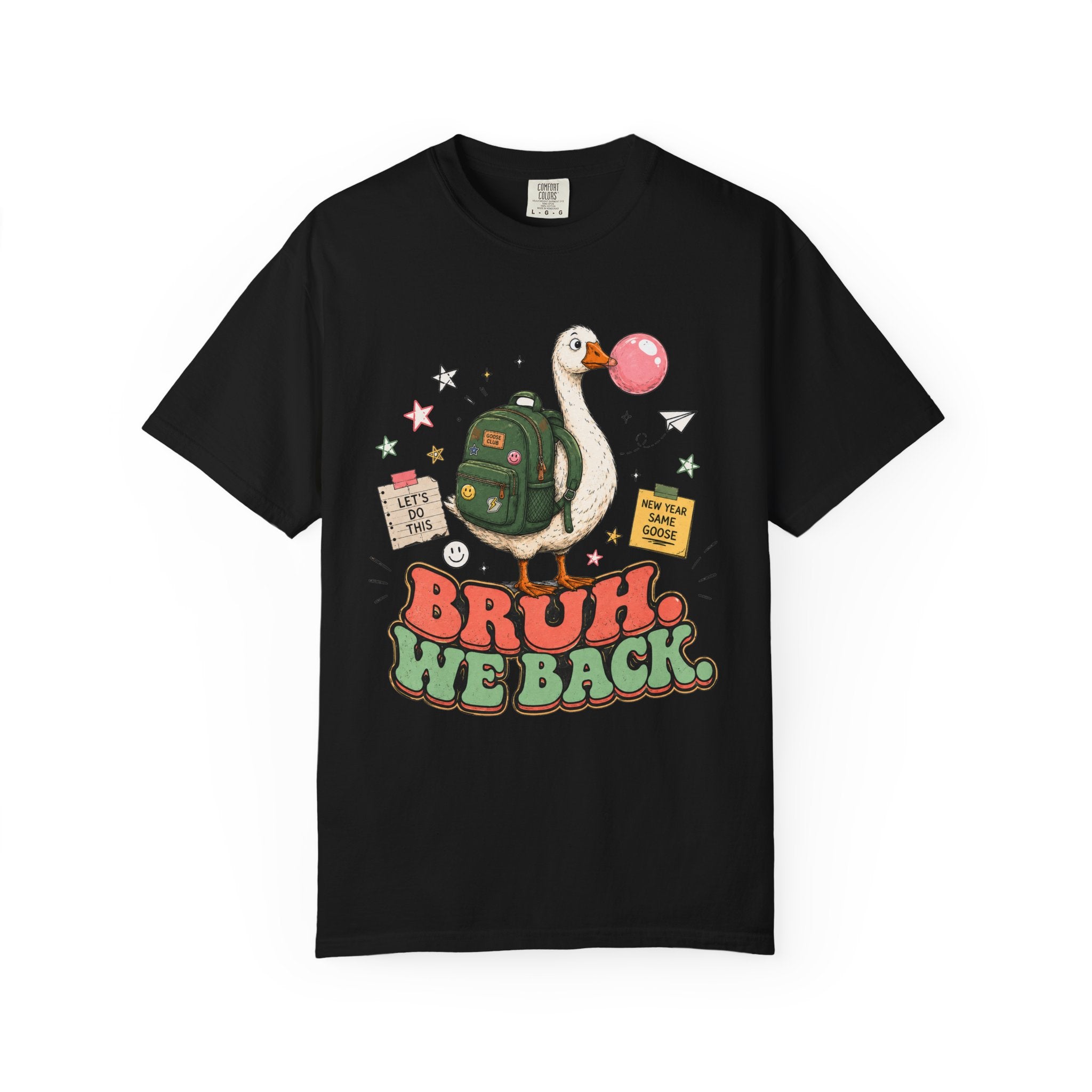 Bruh, We Back T-Shirt — Funny Duck Backpack Graphic Tee