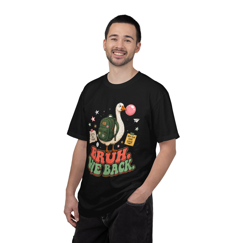 Bruh, We Back T-Shirt — Funny Duck Backpack Graphic Tee