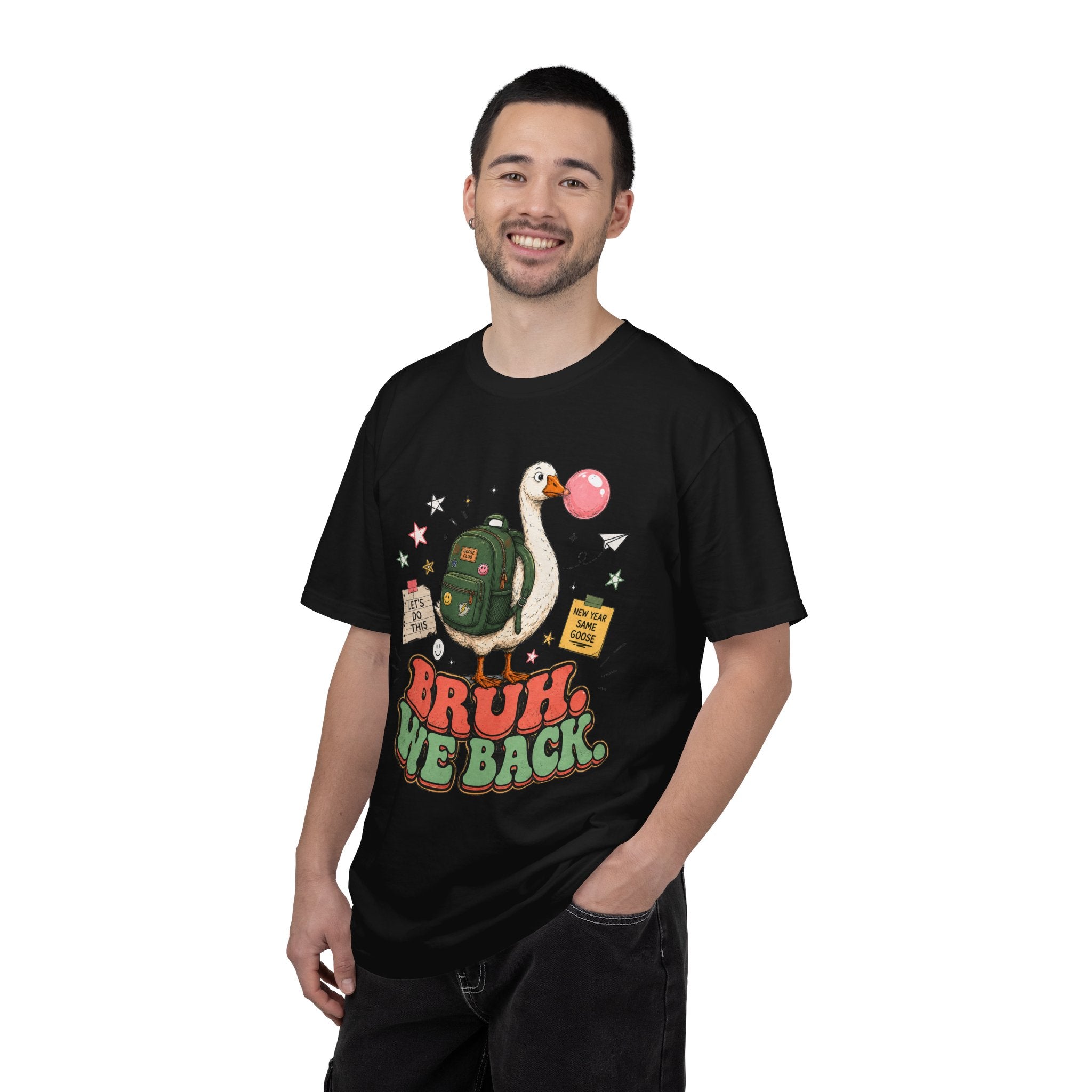 Bruh, We Back T-Shirt — Funny Duck Backpack Graphic Tee