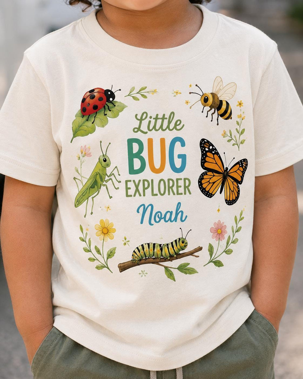 Little Bug Explorer toddler t-shirt | butterfly, ladybug, bee nature design