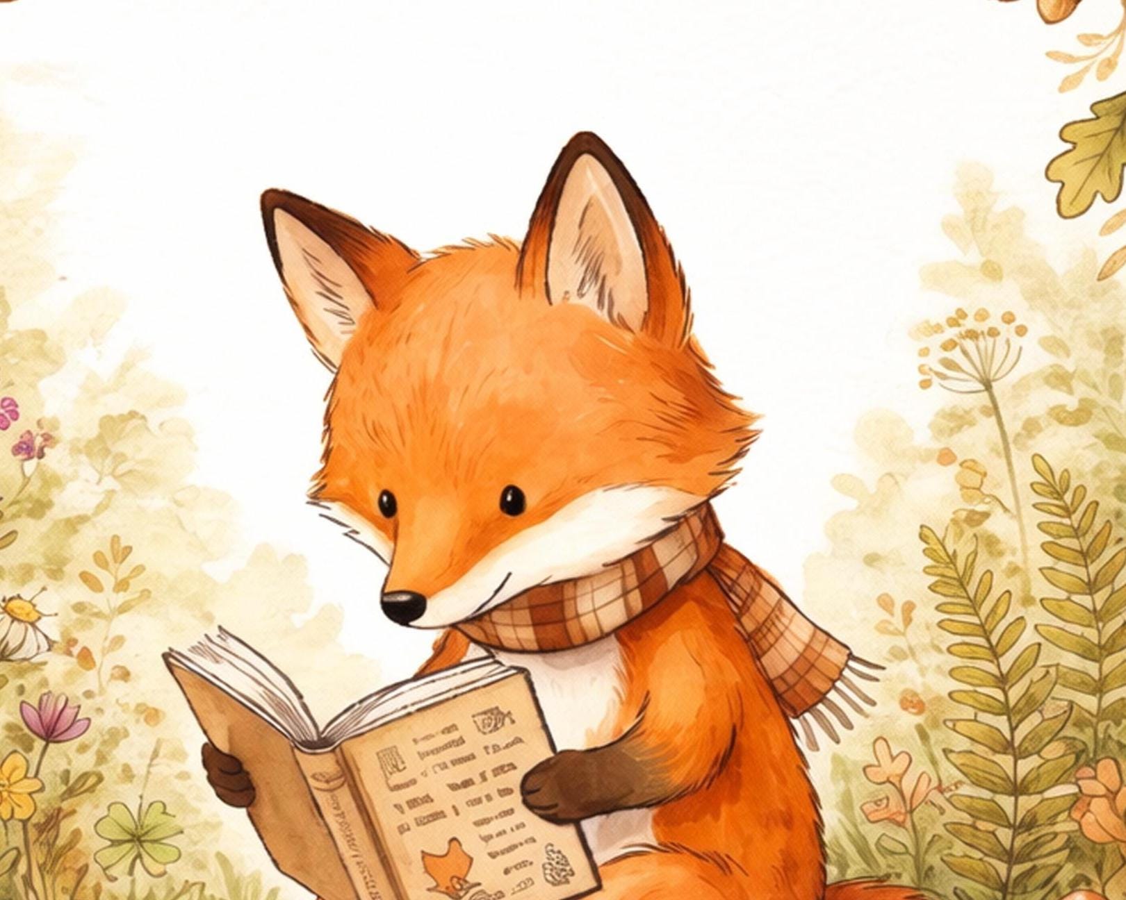 Cozy Woodland Fox Reading, Cottagecore Nursery Wall Art, Forest Animal Printable, Kids Reading Decor, Calm Storytime Art