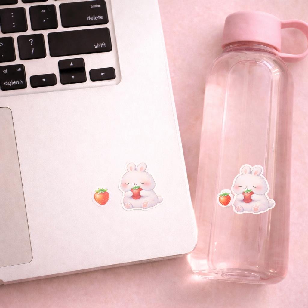 Mochi Bunny Watercolor Sticker Sheet • Kawaii Pastel Planner Bujo Decor