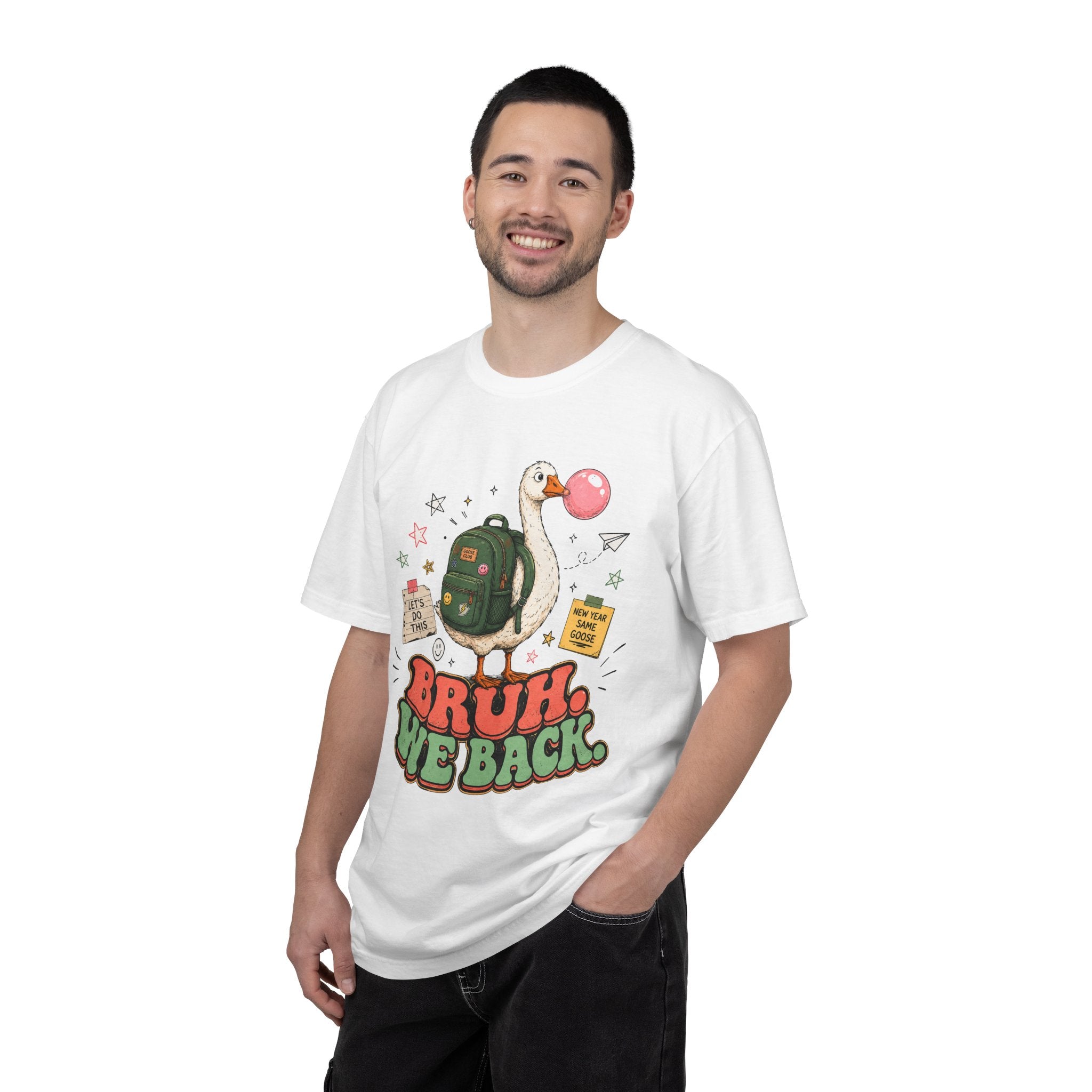 Bruh, We Back T-Shirt — Funny Duck Backpack Graphic Tee