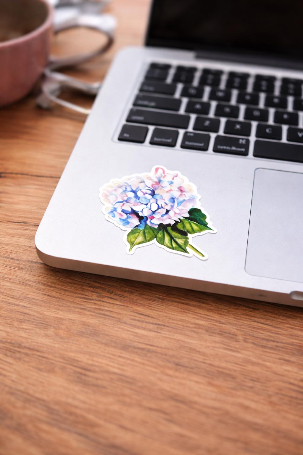 Hydrangea Sticker Flower – Blue & Lavender Vinyl, Botanical Flower Sticker
