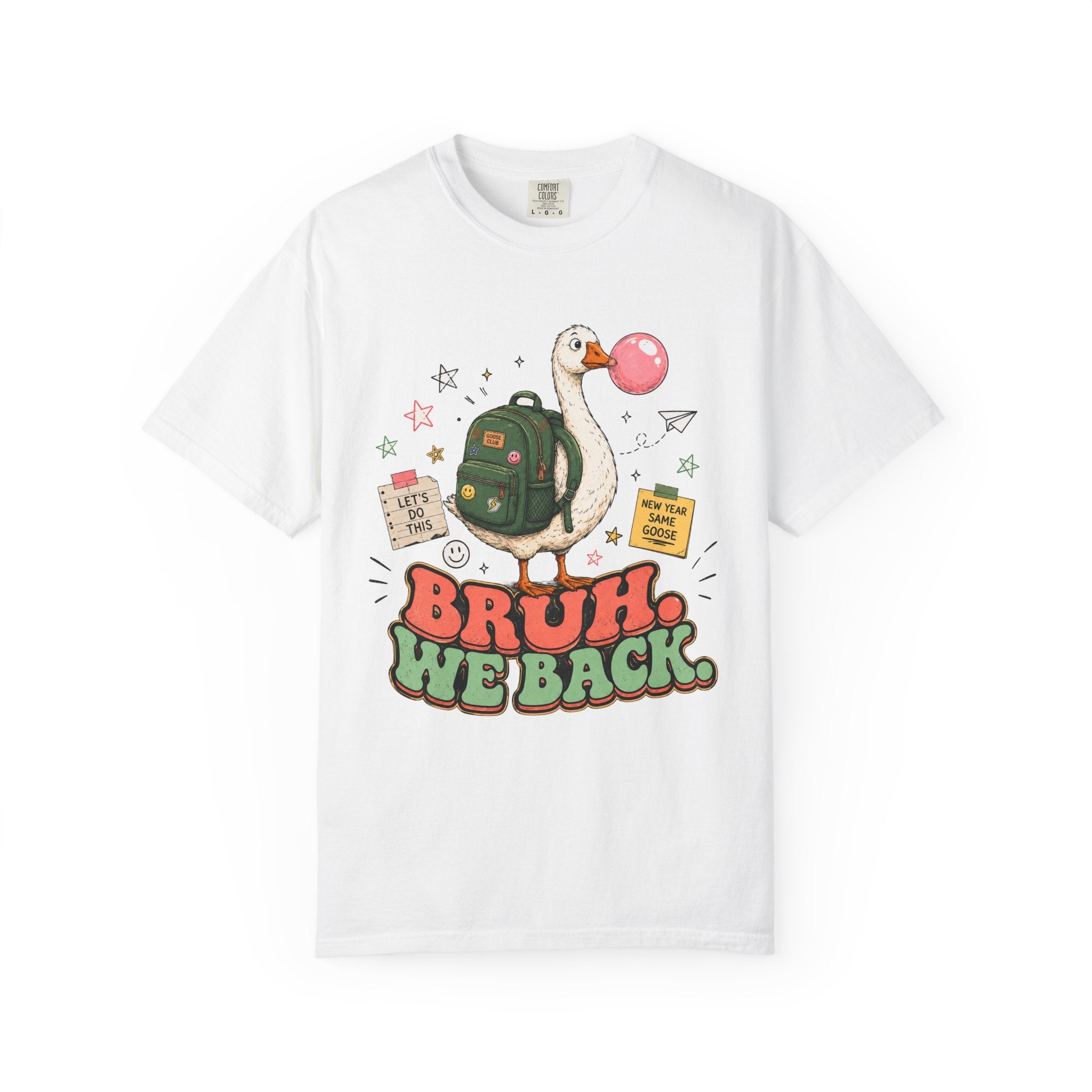 Bruh, We Back T-Shirt — Funny Duck Backpack Graphic Tee