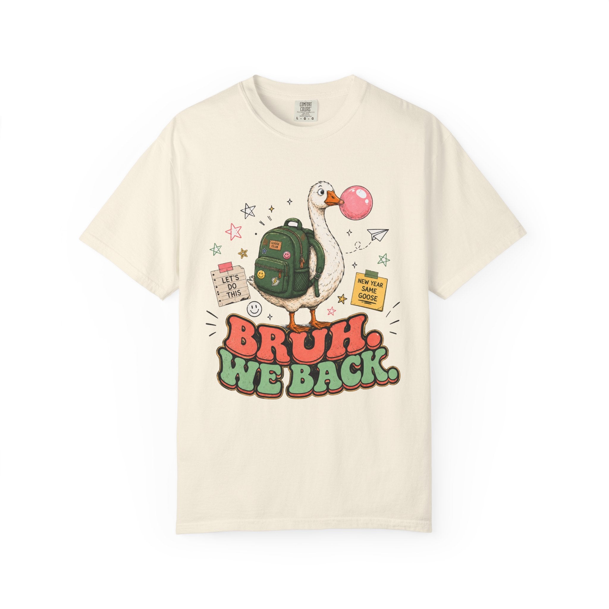 Bruh, We Back T-Shirt — Funny Duck Backpack Graphic Tee