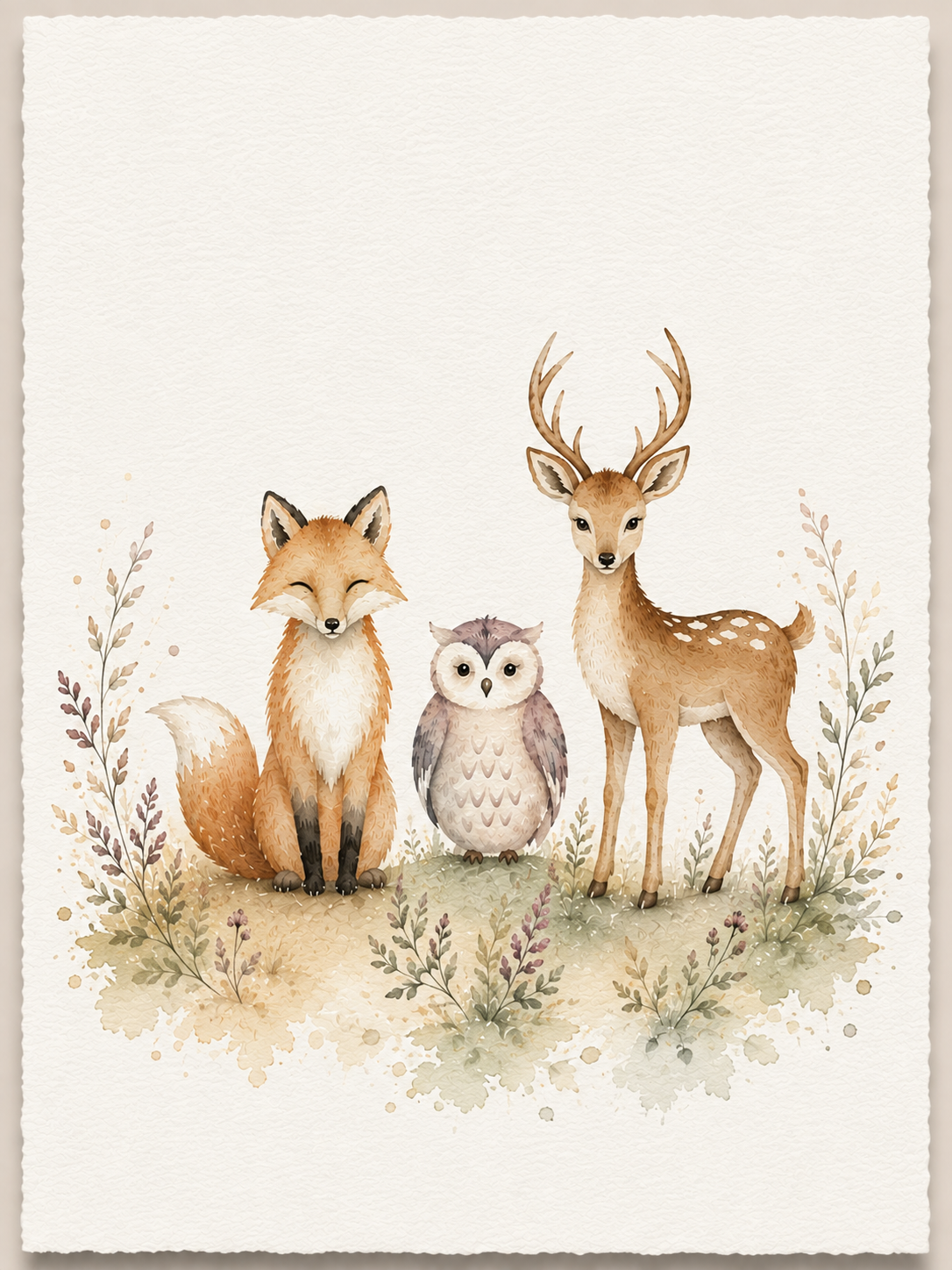 Woodland Creatures Watercolor Art Print