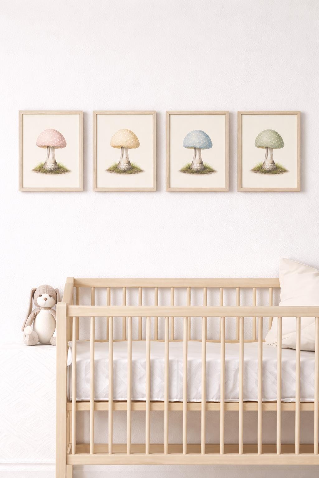 Neutral Mushroom Wall Art Set, Watercolor Botanical Prints for Nursery, Minimal Nature Decor, Soft Earth Tones, Instant Digital Download