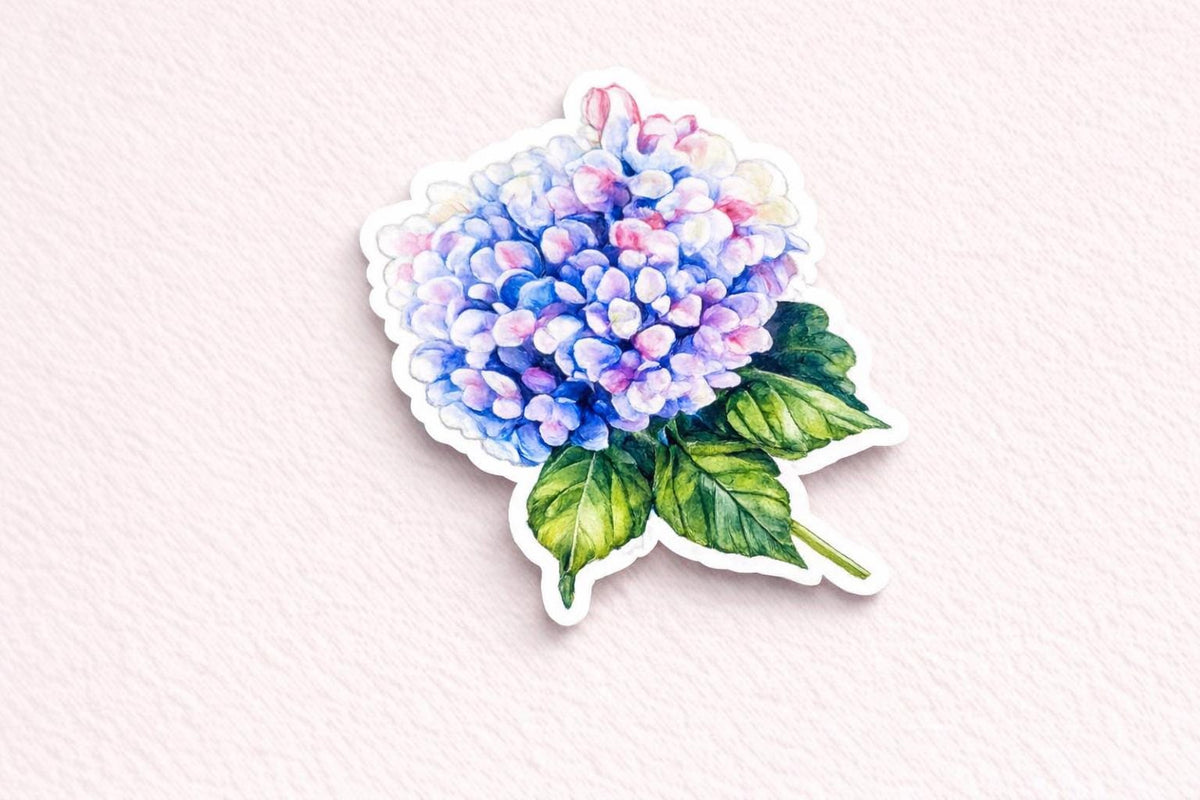 Hydrangea Sticker Flower – Blue & Lavender Vinyl, Botanical Flower Sticker