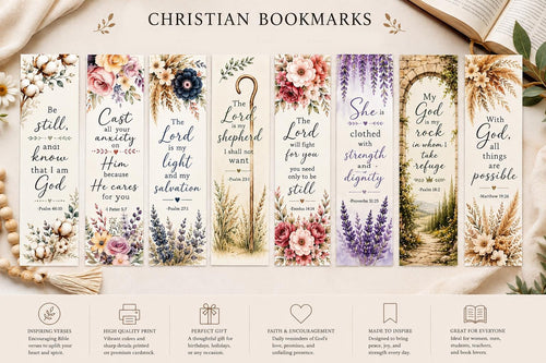 Christian Bible Verse Bookmarks, Handmade Scripture Gift for Women, Floral Faith Encouragement Bookmark Set