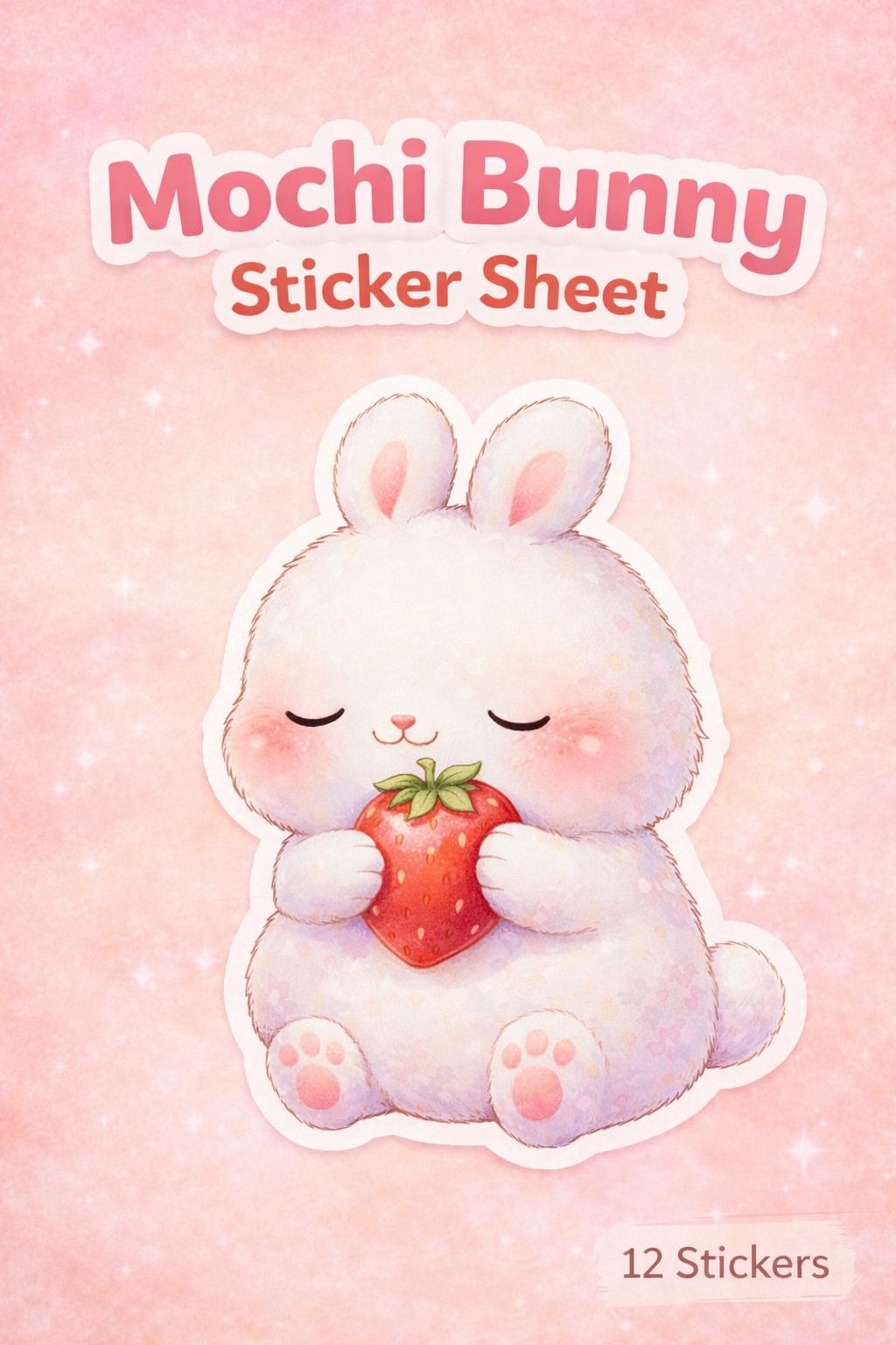 Mochi Bunny Watercolor Sticker Sheet • Kawaii Pastel Planner Bujo Decor