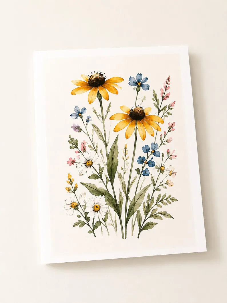 Watercolor Botanical Note Cards, Floral Greeting Cards, Wildflower Stationery Set