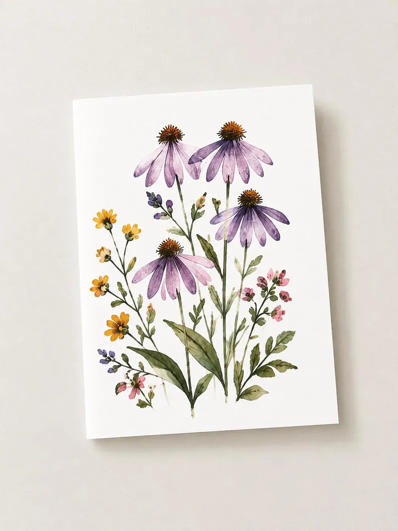 Watercolor Botanical Note Cards, Floral Greeting Cards, Wildflower Stationery Set