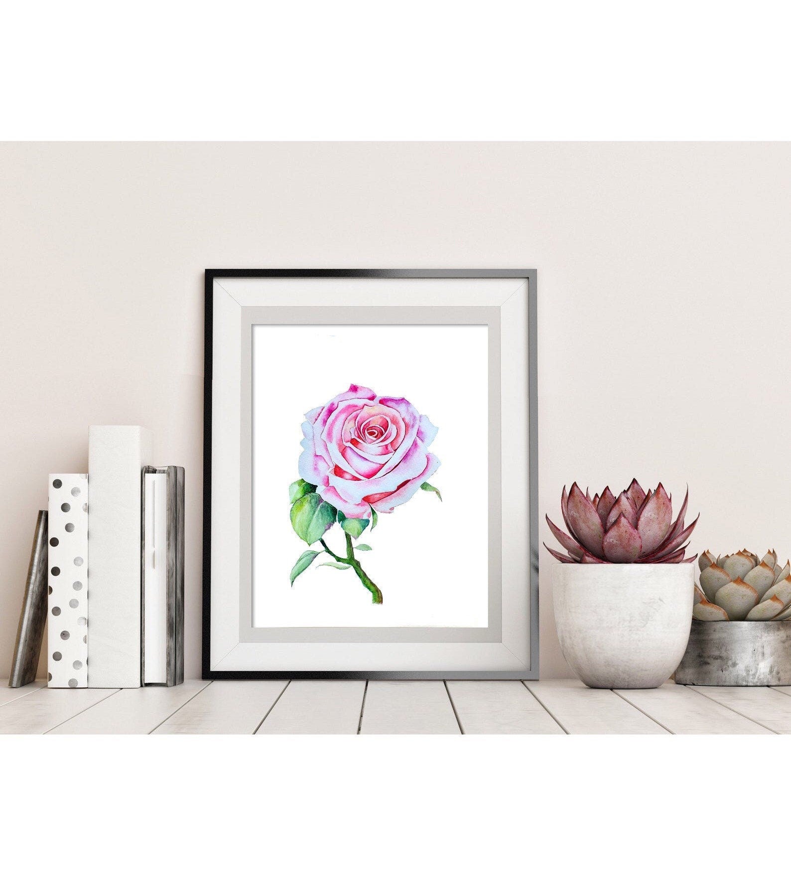 Rose Watercolor Print: Floral Wall Art Home Decor