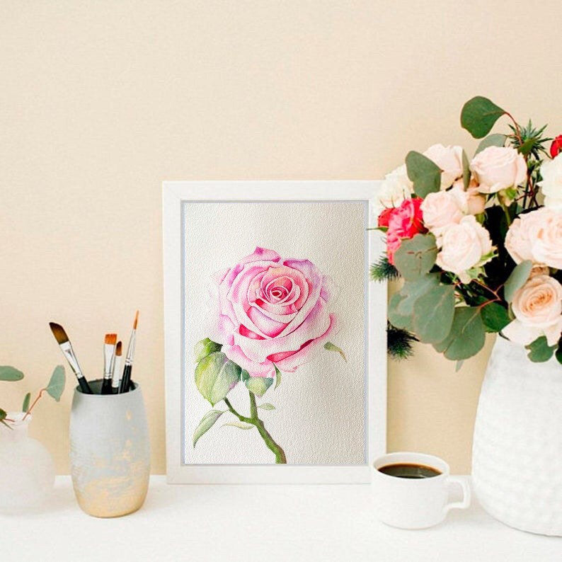 Rose Watercolor Print: Floral Wall Art Home Decor