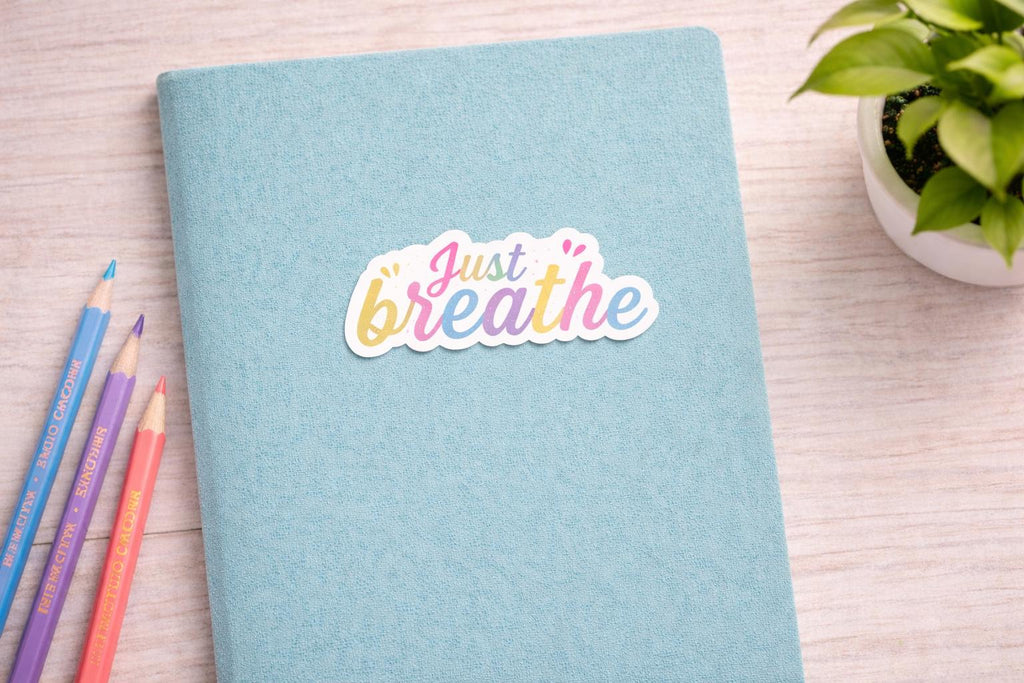 Just Breathe Vinyl Sticker, Mental Health Affirmation Decal, Mindfulness Self Care Tool