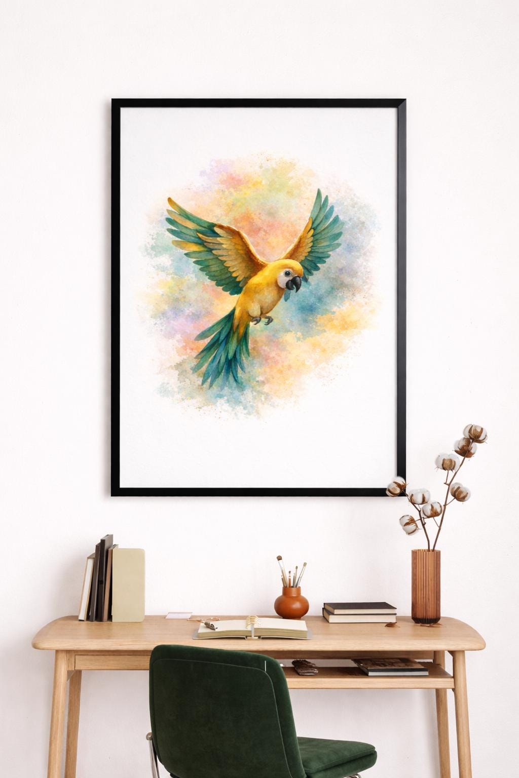 Tropical Macaw Art Print: Watercolor Parrot Painting, Boho Wall Decor