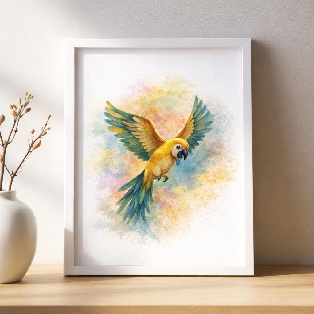 Tropical Macaw Art Print: Watercolor Parrot Painting, Boho Wall Decor